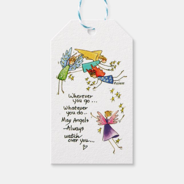 Angels Blick über dich farbenfrohe Aquarellbilder Geschenkanhänger (Vorderseite)