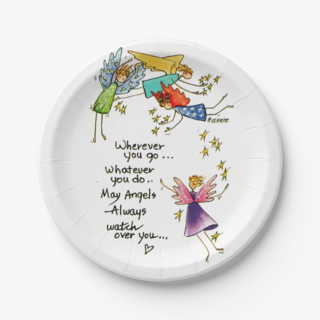 Angels Blick über dich farbenfrohe Aquarellbilder Pappteller (Vorderseite)