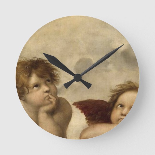 Angels Cherubs Raphael Santi Sistine Madonna Sweet Runde Wanduhr (Vorderseite)