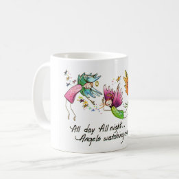 Angels Flying Happiy "All Day" Wasserfarben-Sketch Kaffeetasse