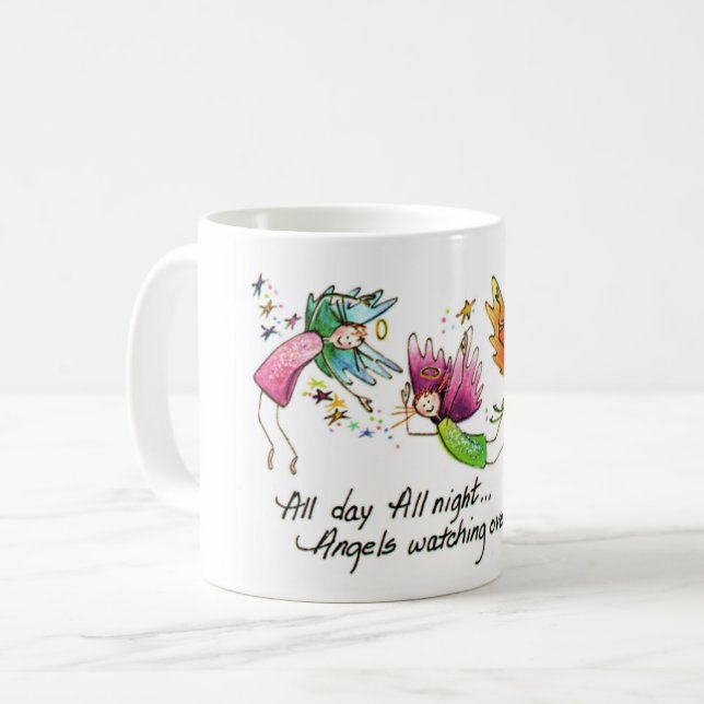 Angels Flying Happiy "All Day" Wasserfarben-Sketch Kaffeetasse (Vorderseite Links)
