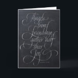Angels & Friendship Quote Chalkboard-Kalligrafie Feiertagskarte<br><div class="desc">Die berufliche Kalligraphie schwebt über dieser Karte wie Flügel unter Wolken. Es ist die perfekte Karte,  um einen besonderen Freund mit "Danke" zu bedienen,  oder ein "Fröhliches Weihnachten" für Liebhaber. Und vielleicht würde es in einem kleinen Holzrahmen perfekt aussehen - schließlich ist der Hintergrund eine eigene Tafel.</div>
