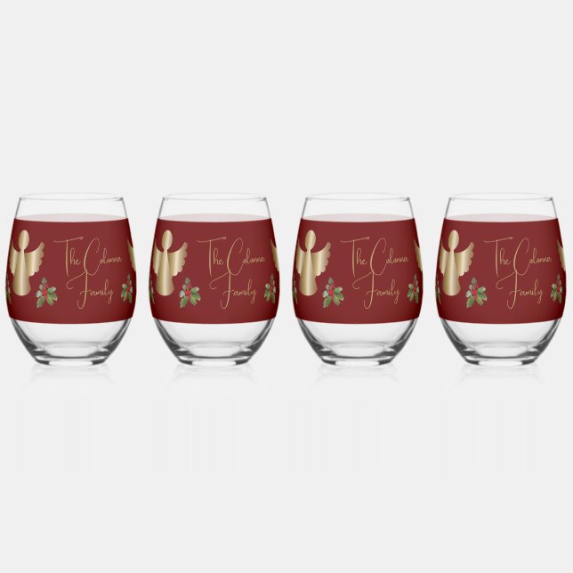 Angels & Holly Personalisierte Weihnachten Weinglas Ohne Stiel (Vorderseite)