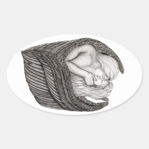Angels Kissing , black and white Design Ovaler Aufkleber