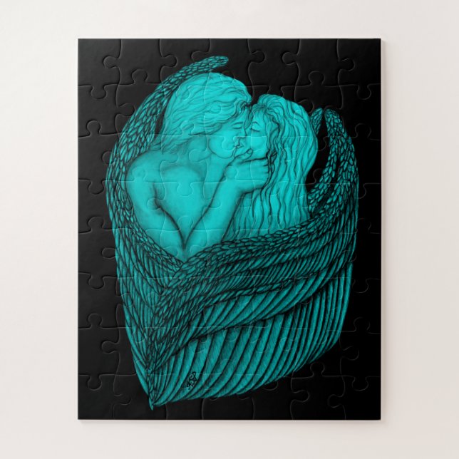 Angels Kissing , Schwarz-Grün-Design (Vertikal)