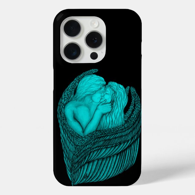 Angels Kissing , Schwarz-Grün-Design Case-Mate iPhone Hülle (Rückseite)