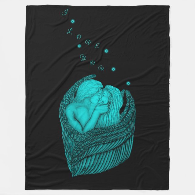 Angels Kissing , Schwarz-Grün-Design Fleecedecke (Vorderseite)