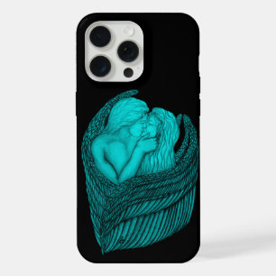 Angels Kissing , Schwarz-Grün-Design iPhone 15 Pro Max Hülle