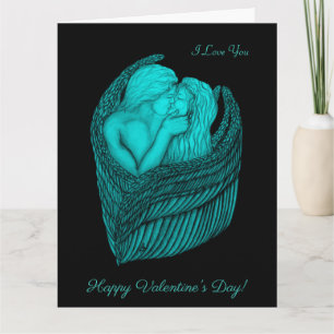 Angels Kissing , Schwarz-Grün-Design Karte