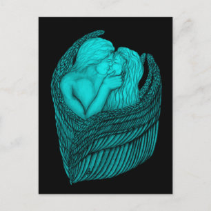 Angels Kissing , Schwarz-Grün-Design Postkarte