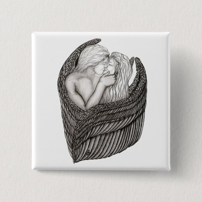 Angels Kissing , Schwarz-Weiß-Design Button (Vorderseite)