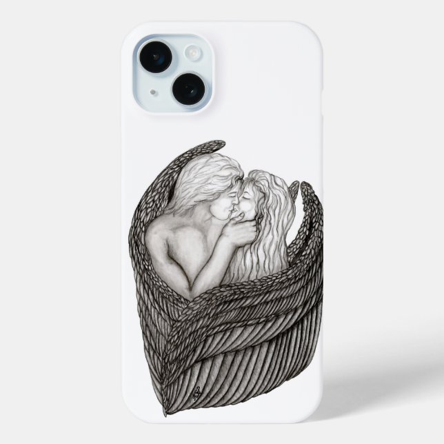 Angels Kissing , Schwarz-Weiß-Design Case-Mate iPhone Hülle (Rückseite)