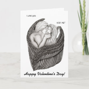 Angels Kissing , Schwarz-Weiß-Design Feiertagskarte