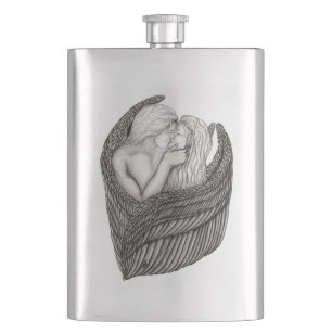 Angels Kissing , Schwarz-Weiß-Design Flachmann