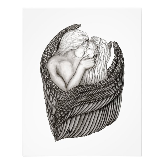 Angels Kissing , Schwarz-Weiß-Design Fotodruck (Vorne)