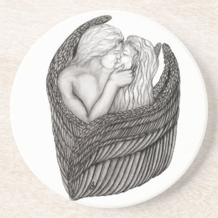 Angels Kissing , Schwarz-Weiß-Design Getränkeuntersetzer
