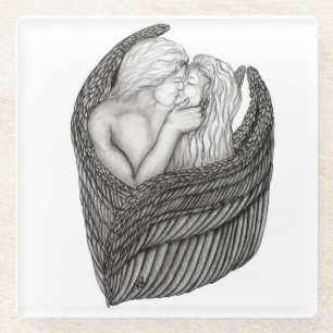 Angels Kissing , Schwarz-Weiß-Design Glasuntersetzer