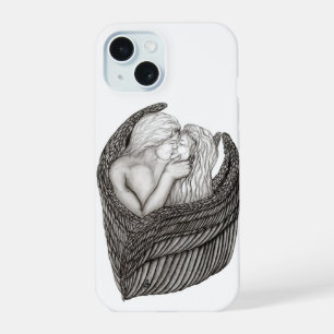 Angels Kissing , Schwarz-Weiß-Design iPhone 15 Hülle