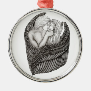 Angels Kissing , Schwarz-Weiß-Design Ornament Aus Metall