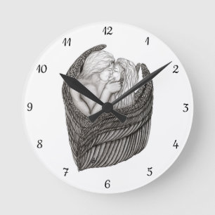 Angels Kissing , Schwarz-Weiß-Design Runde Wanduhr