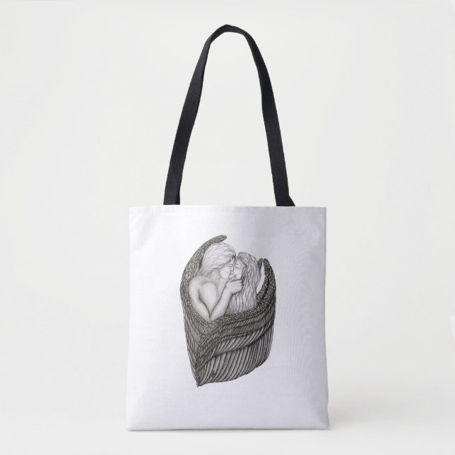 Angels Kissing , Schwarz-Weiß-Design Tasche (Vorderseite)