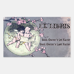 Angels Reading by Cherry Blossom Moon_Book Labels Rechteckiger Aufkleber