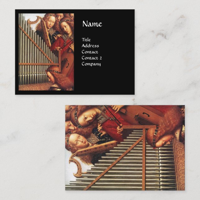 ANGELS SPIELEN MUSIK Orgel Harp Viola Visitenkarte (Vorne/Hinten)