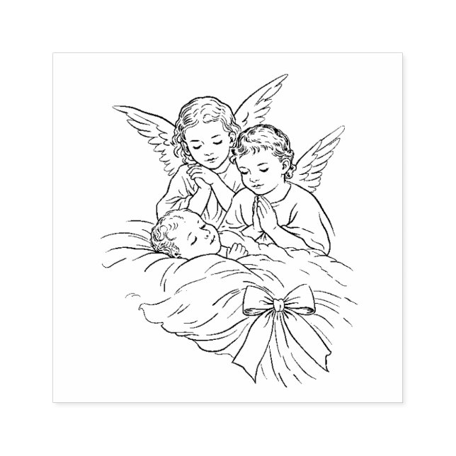 Angels Watching Over Sleeping Baby Religious Gummistempel (Prägung)