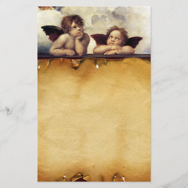 ANGELS / Winged Cherubs, Parchment Briefpapier (Vorderseite)