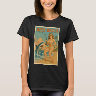 Angelschnur Strand Haifischangeln Pin-Up Retro Str T-Shirt