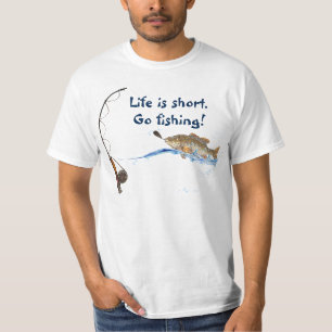Angelstange mit Fisch in Wasser T-Shirt