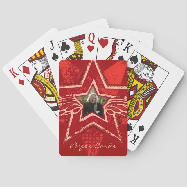 Angelstar Rot Ihr Name und Foto Spielkarten (Rückseite)