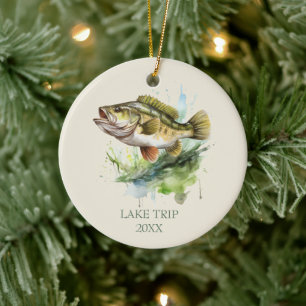 Angeltour mit Bassfischen Datum Fisch Keramik Ornament