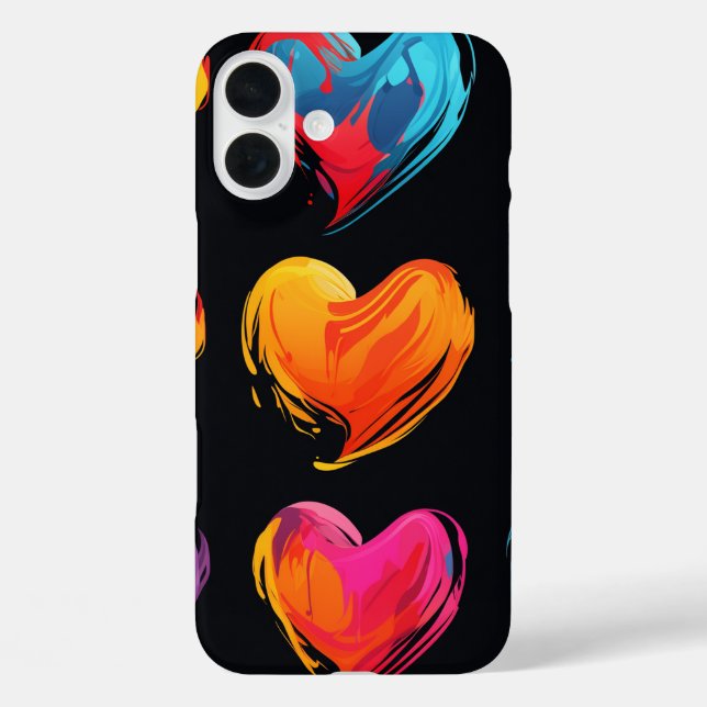 Angemalte Herzen auf schwarzem Hintergrund, groß iPhone 16 Plus Hülle (Rückseite)