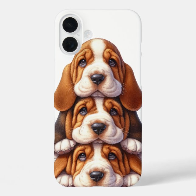 ANGEMESSENER STACK VON HUNDEN MIT GRUNDLAGE iPhone 16 PLUS HÜLLE (Rückseite)