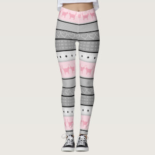 Angemessenes Insel-Katzen-Muster, Grau u. Rosa Leggings