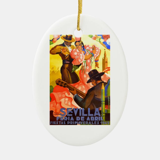 Angemessenes Plakat 1949 Spaniens Sevilla April Keramik Ornament (Vorne)