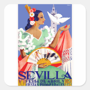 Angemessenes Plakat 1952 Sevillas Spanien April Quadratischer Aufkleber