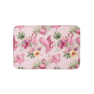 Angenehme rosa Flamingo und exotische Blume Badematte