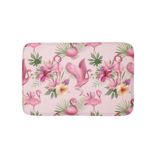 Angenehme rosa Flamingo und exotische Blume Badematte (Vorderseite)