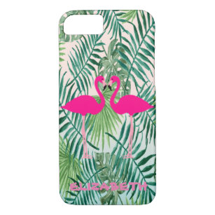 Angenehme rosa Flamingos-Blätter, tropische Palmen Case-Mate iPhone Hülle