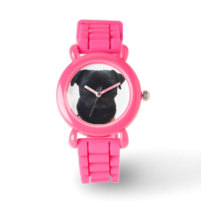 Angenehmer Rosa Glitzer Mops Watch Armbanduhr (Vorderseite)