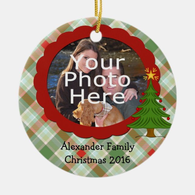 Angenehmes Kariertes Foto Weihnachtsschmuck (Vorne)