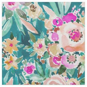 ANGENEHMES LEBEN tropisches buntes BlumenAquarell Stoff
