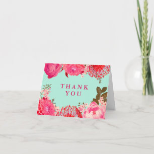 Angenehmes Pink & Minze Floral Vielen Dank Dankeskarte
