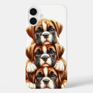 ANGENEHMIGTER STACK VON BOXER PUPPY HUNGS iPhone 16 PLUS HÜLLE