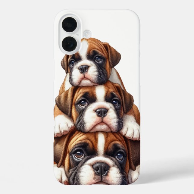 ANGENEHMIGTER STACK VON BOXER PUPPY HUNGS iPhone 16 PLUS HÜLLE (Rückseite)