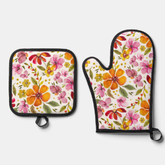 Angepasst Endlich Wasserfarben-Blumenmuster Ofenhandschuh & Topflappen-Set