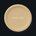 Angepasst mit Name, minimalistischem Kamel weiß Pappteller<br><div class="desc">Mit Namen, minimalistischem Camel-White Paper-Teller anpassen, Namen, Text personalisieren</div>