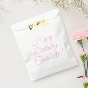 Angepasst mit Namen, Happy Birthday, hellrosa Geschenktütchen